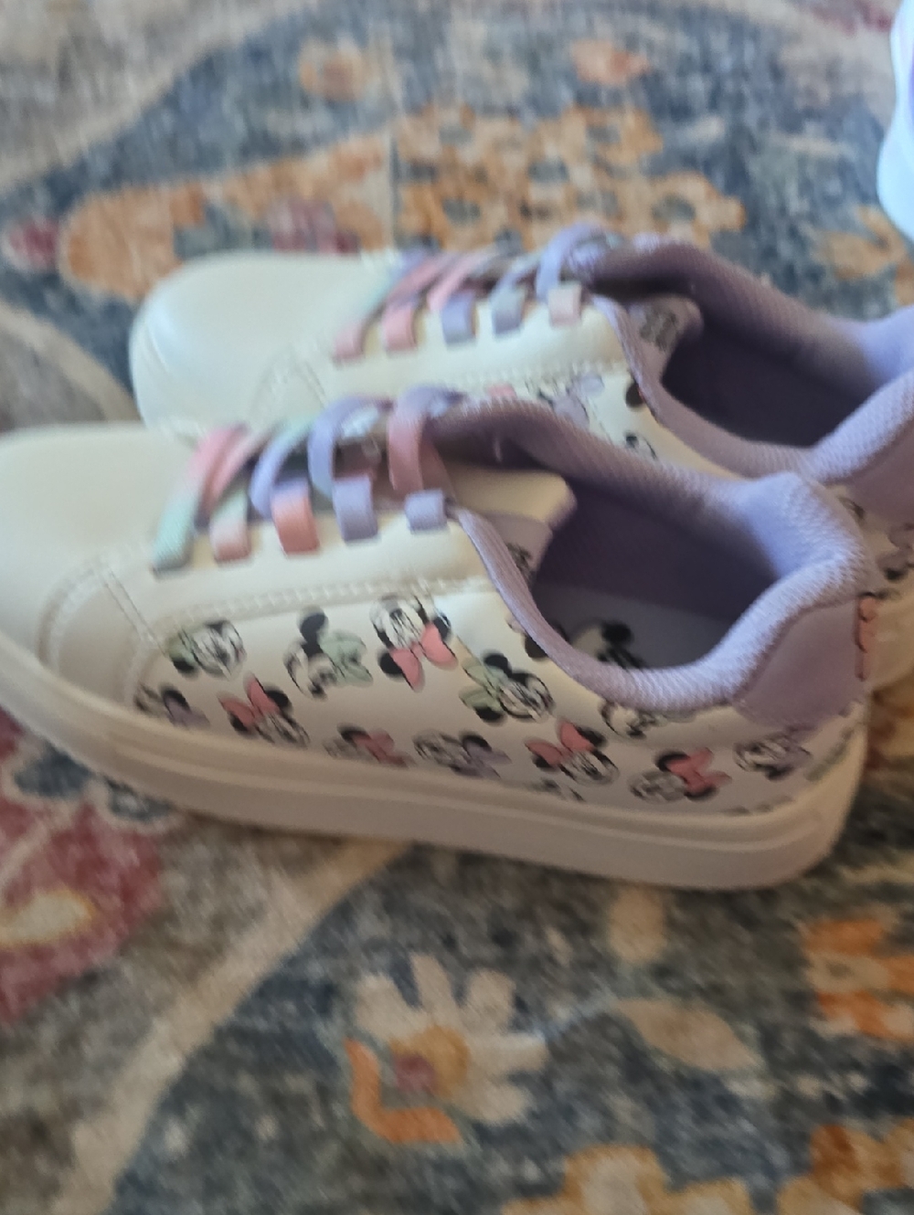 Minnie Mouse size 1 kids White Sneakers with Pastel Accents and Character Print